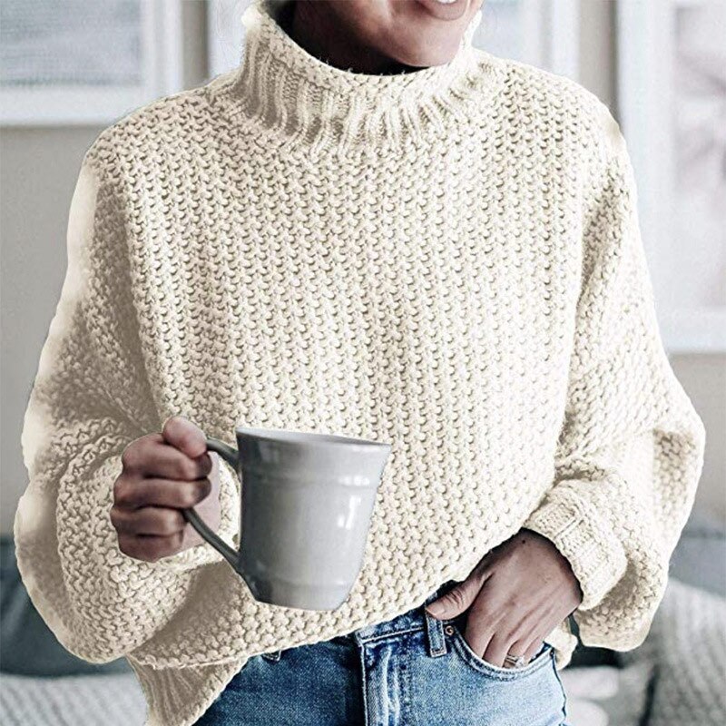 Knitted Turtleneck Warm Women's Sweater Autumn Long Lantern Sleeve Female Sweaters Winter Casual Solid Ladies Pullover