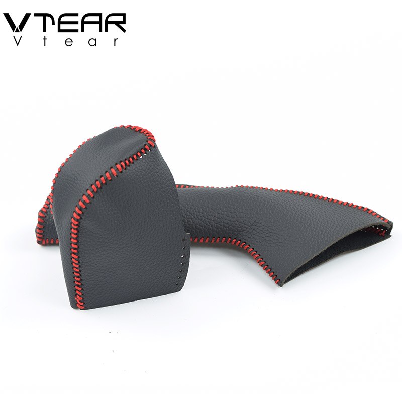 Vtear til suzuki ignis gearskifte kraver cover læder hoved knop greb covers håndbremse kuffert tilbehør bil-styling dekoration: Ved rød tråd