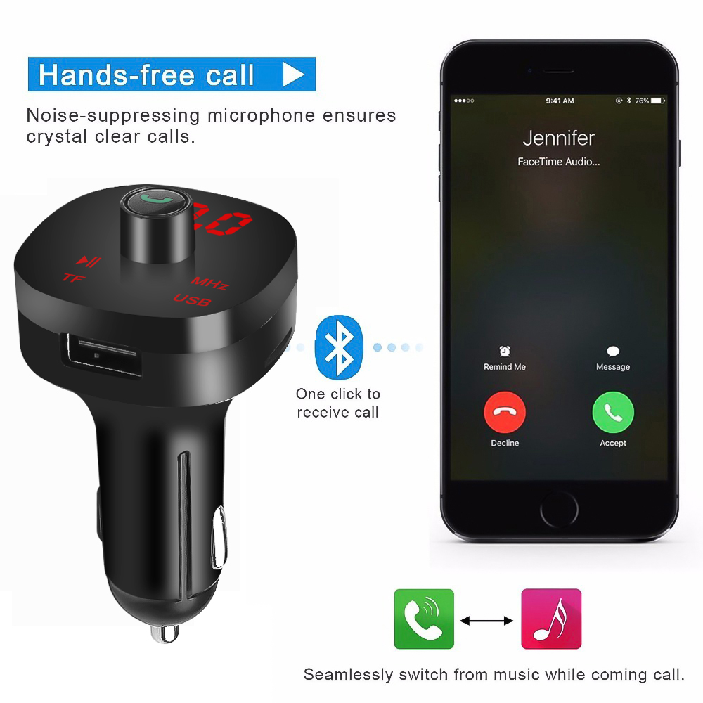 BT FM Transmitter Handsfree Dual USB AUX Car Charger Bluetooth Car Kit Mobile Phone Cigarette lighter Plug Car MP3 player TF U