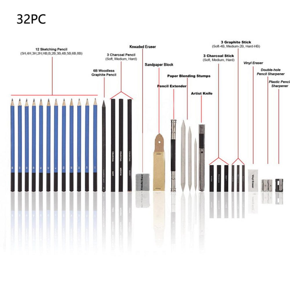 32/33/34/35 Pieces Of Sketch Pencil Art Drawing Tool Kit Drawing Pencil Set Drawing Sketch Pencil Set: 32PC