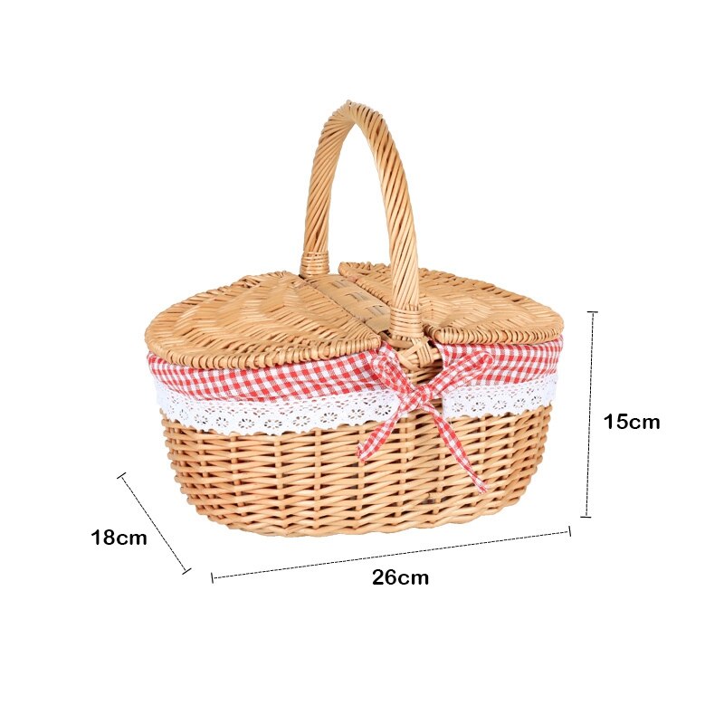 Panier de pique-nique en osier de Style campagnard, panier avec couvercle, poignée et doublure, pour les pique-niques, les fêtes et les barbecues