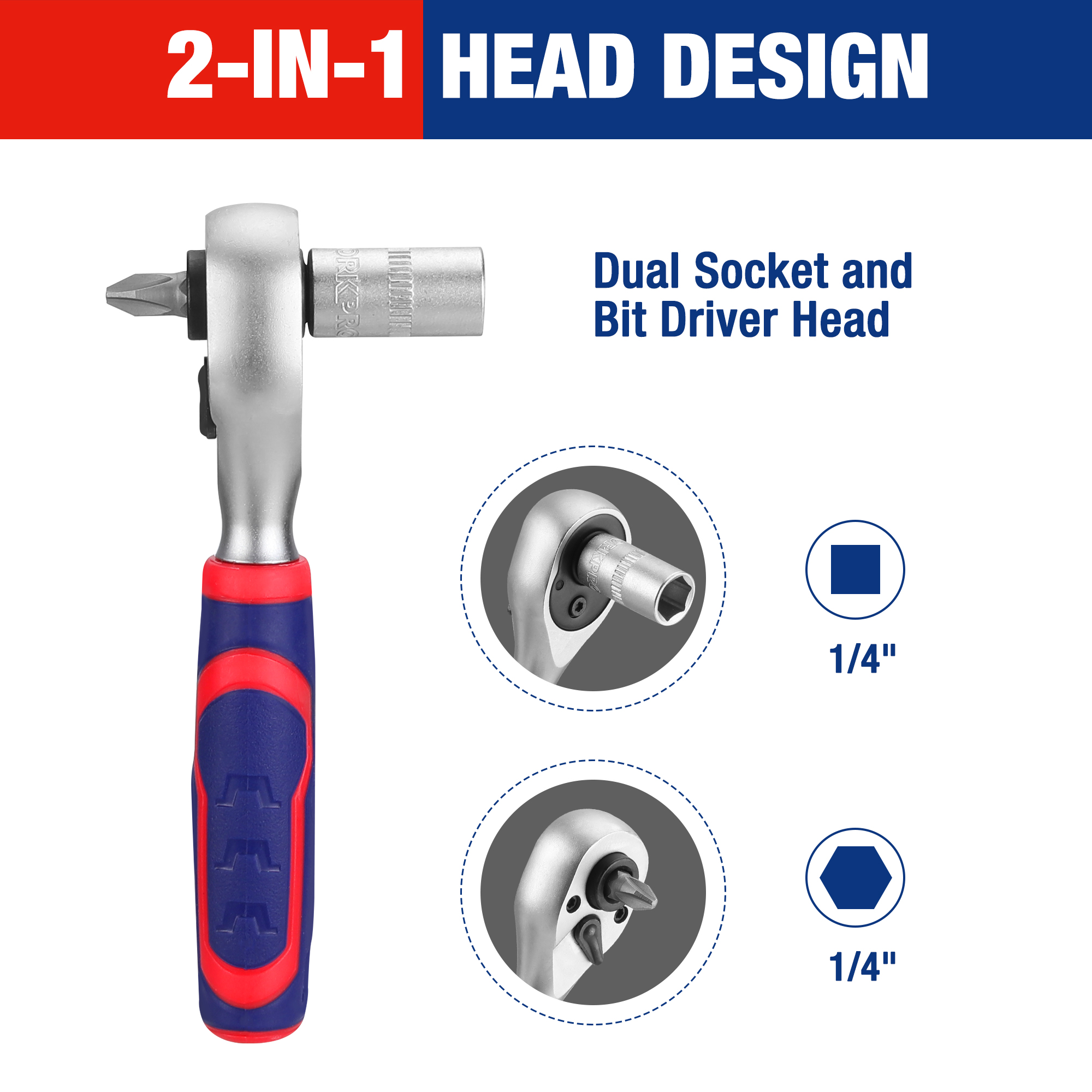 Workpro 1/4 "42 peças dr. master conjunto de soquete métrico com catraca stubby de cabeça dupla para reparo de automóveis com estojo de armazenamento