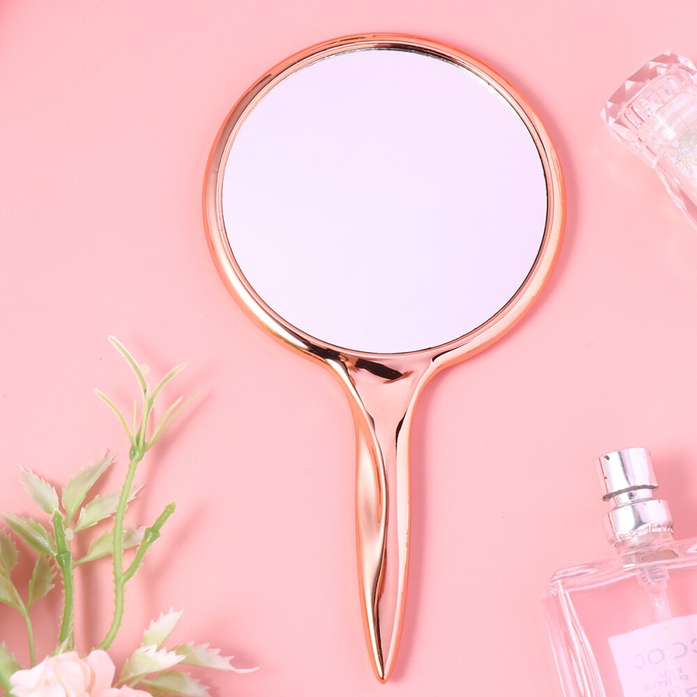Round Mini Makeup Mirror Stylish Unicorn Pattern Mirror Handle Makeup Mirror for Home Salon Use (Pink)