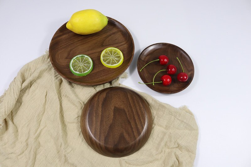 1 PC Schwarz Nussbaum Holz Platte Westlichen Runde Holz Pizza Snacks Nachtisch Holz Tablett Beliebte Holz Umweltfreundliche Gerichte MF 021