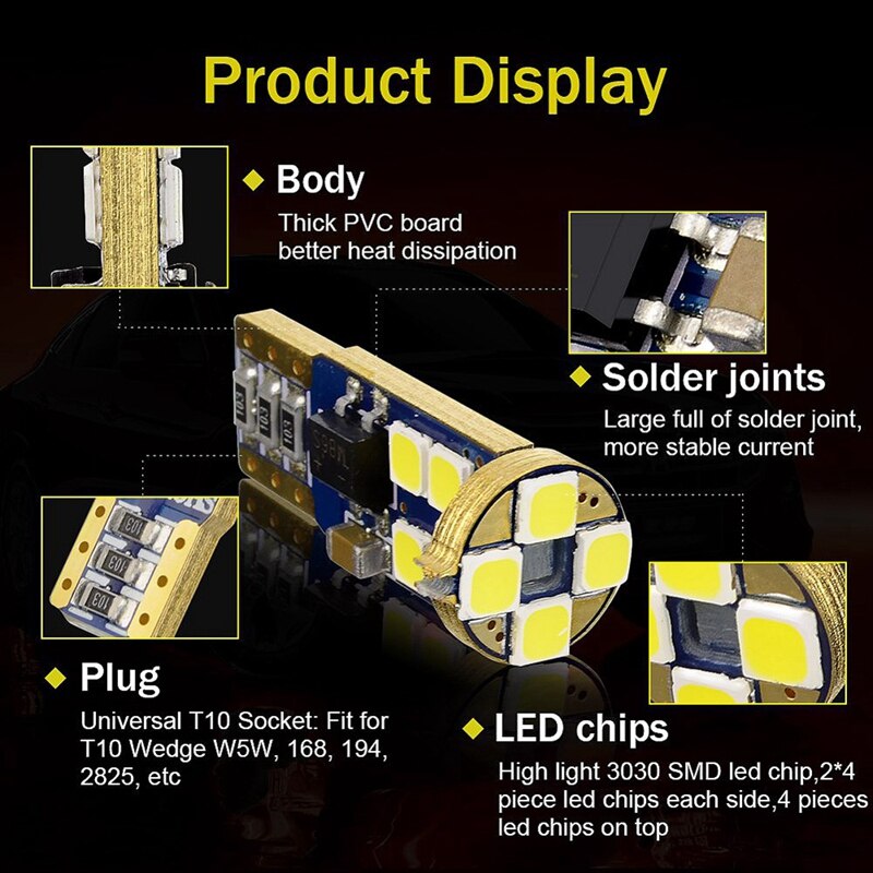 14 Uds T10 168 bombilla Led de coche 194 W5W Chipset 3030 bombillas Led 3030 marcador lámpara W5W 192 501 12-Smd y 3SMD