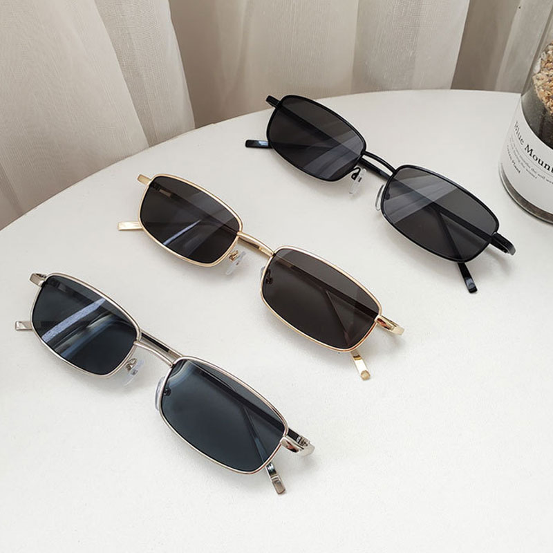 Gafas de sol rectangulares pequeñas a la para hombre y mujer, gafas de sol de conducción cuadradas Vintage, gafas con montura metálica de de lujo