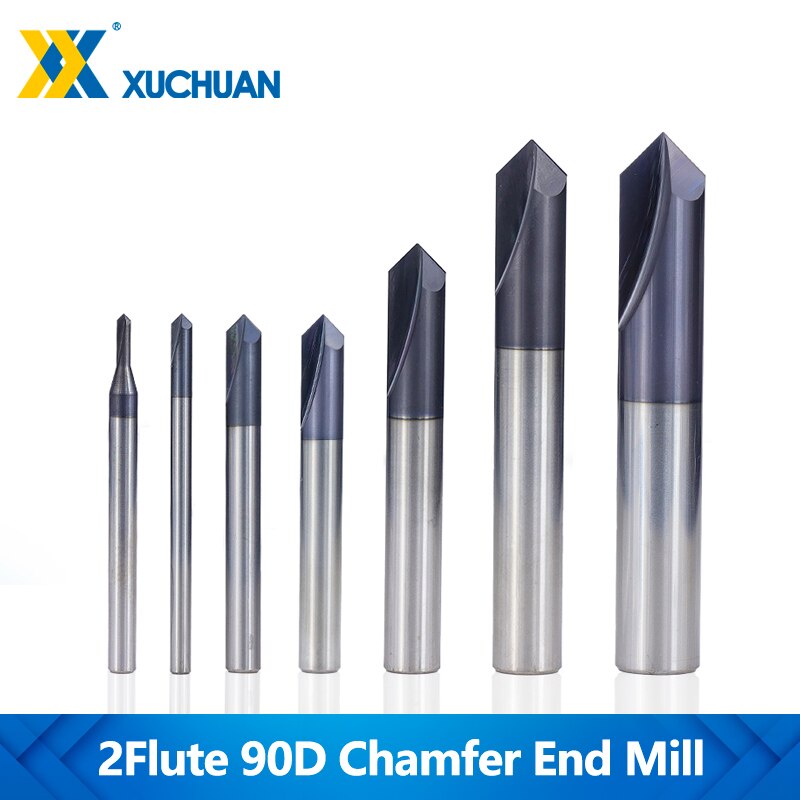 Chamfer End Mill 1pc 90 Degrees 2-12mm Chamfer Milling Cutter 2 Flutes Straight Chamfer Router Bit Carbide End Mill