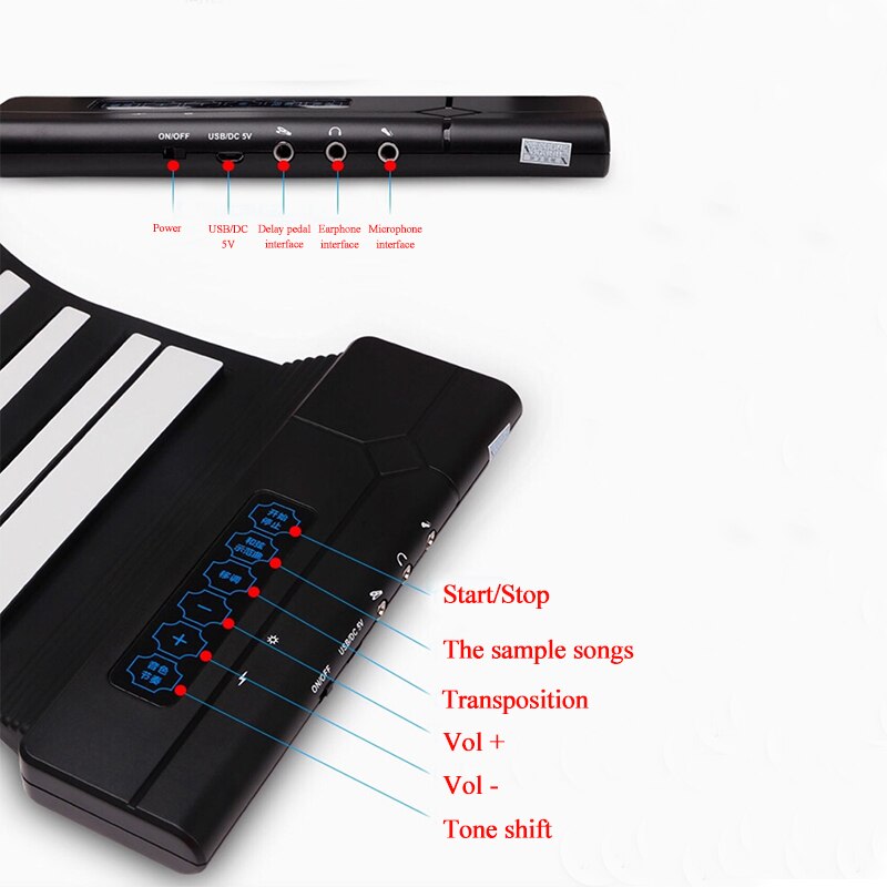 Flexible 88 Keys USB Flexible Roll up Roll-up Electronic Piano Keyboard with Battery