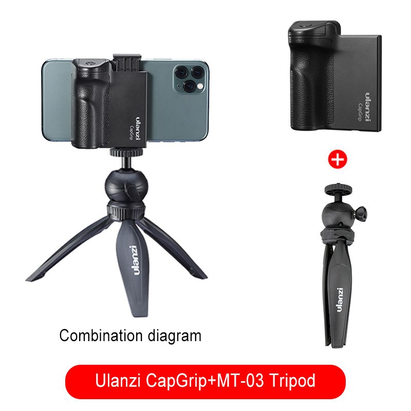 Ulanzi Capgrip Draadloze Bluetooth Smartphone Selfie Booster Handgreep Telefoon Stabilisator Ontspanknop 1/4 Schroef Standhouder: with MT-03