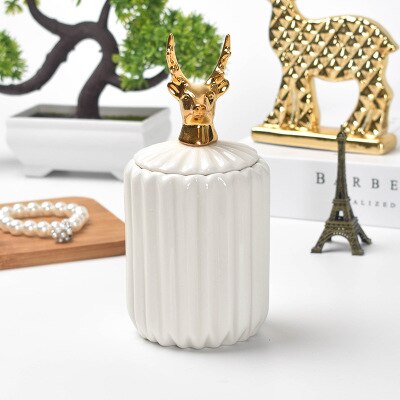 Nordic Storage Bottles Gold Plated Ceramic Cover Glass Jar Color Candy Snack Storage Tank Cartoon Animal Shape Home Decoration: B8
