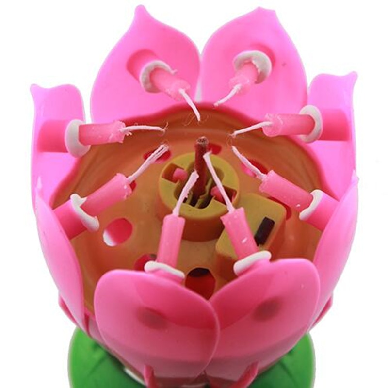 2 stk roterende lotuslys blomst musiklys tillykke med fødselsdagen lys til kagepynt tilbehør til bryllupsfest