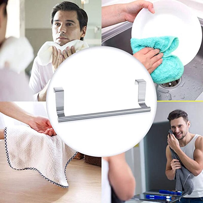 2 Pcs Stainless Steel Over Door Towel Rack, Bar Holders Fit For Cabinet Cupboard Doors To Hold Hand And Dish Towels