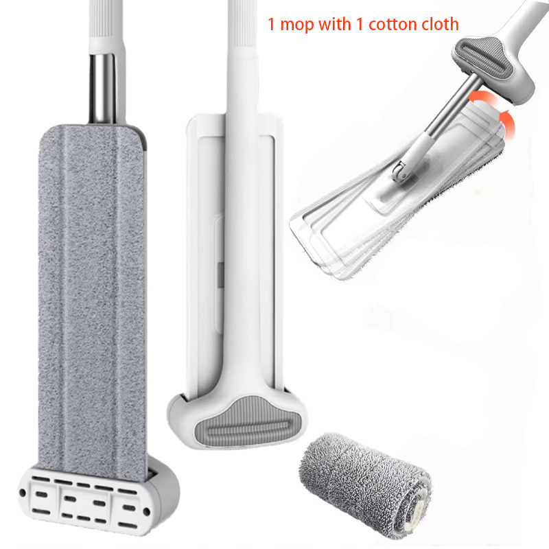 Lamgool Squeeze Mop Magic Flat Handsfree Wassen Luie Mops voor Huisvloerreiniging Huishoudelijk schoonmaakgereedschap met vervangen pads: WHITE