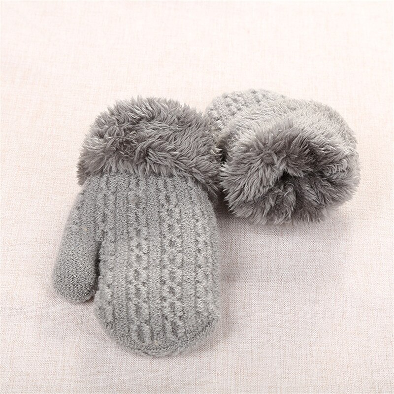 Baby Winter Knitted Warm Gloves With Rope Children Kids Infants Patchwork Outdoor Mittens Wool Plush Thick Gloves