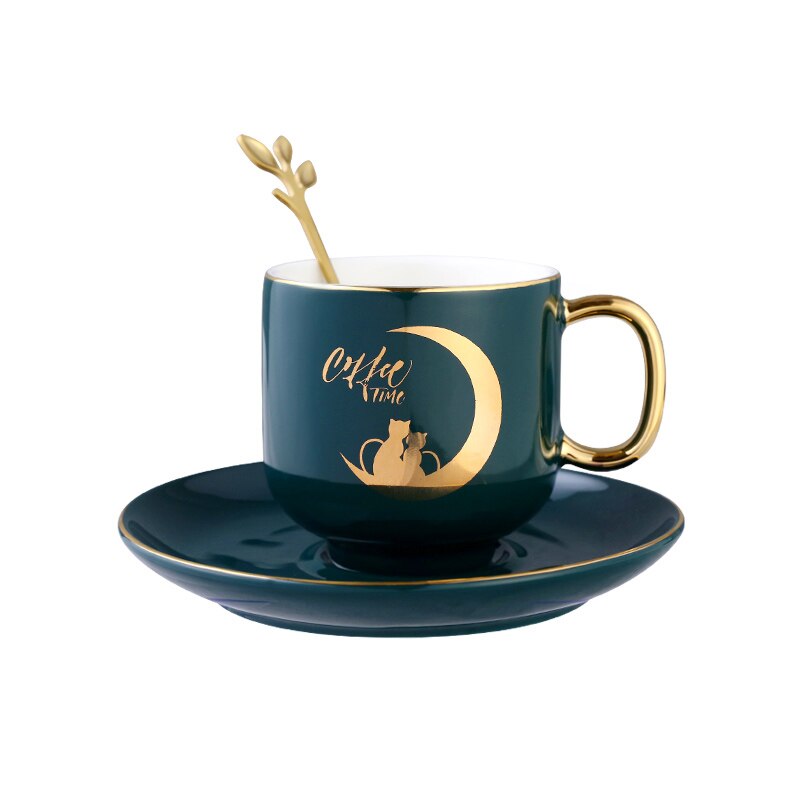 Europese Keramische Kopje Koffie Set Creatieve Eenvoudige Groene Goud Velg Turkse Koffie Cups Licht Luxe Tazas De Cafe Drinkware BE50CP