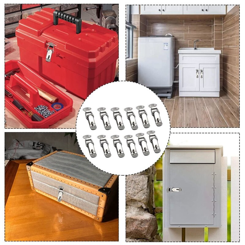 -12Pcs Spring Loaded Toggle Catch Latches Hasp Stainless Steel Catch Clamp Clips for Case Toolbox Box Drawer Chest Trunk