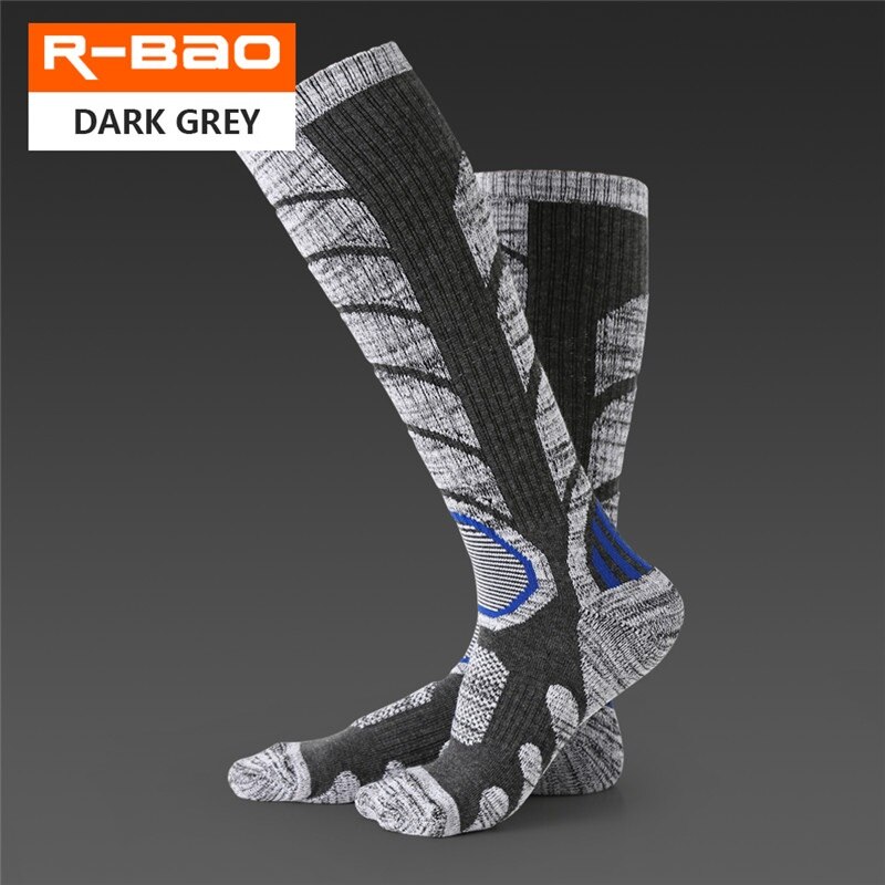 RB3301 Outdoor Skiing/Hiking Socks Terry Sole Thicken Keep Warm Breathable Wear-Resisting Sports Socks: Dark Grey / L