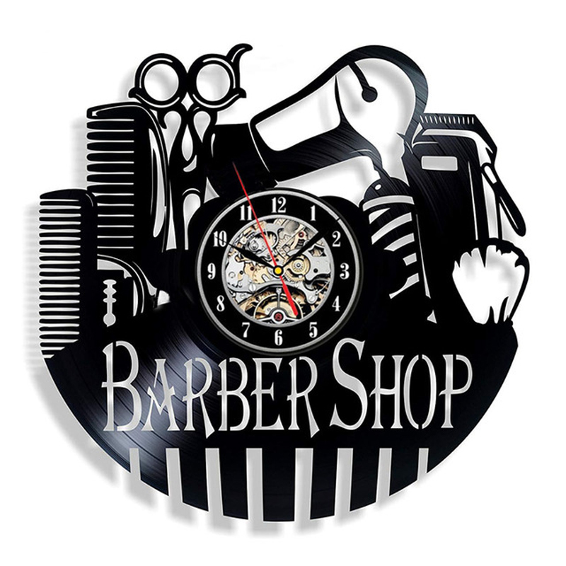Barbershop Vinyl Record Wandklok Modern Kapper Kapper Klokken Opknoping Muur Horloge voor Kapper Kapsalon: 3