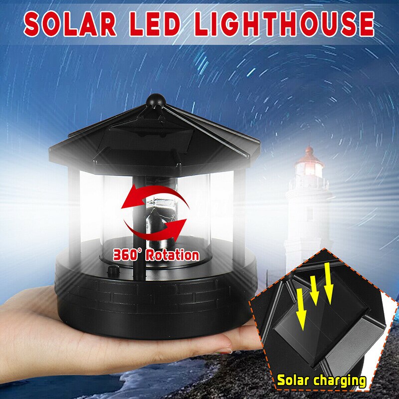 Solar LED Rotierenden Leuchtturm Licht Garten Hof Rasen Lampe Beleuchtung Outdoor Home Decor BJStore