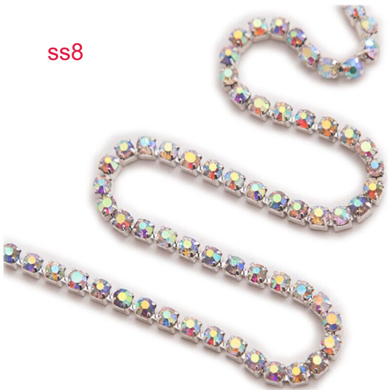 Crystal Rhinestone Banding,Silver Base Clear Crystal ,SS6 SS8 SS12 SS16 6yard/lot Diy Accessory: ss8 ab silver