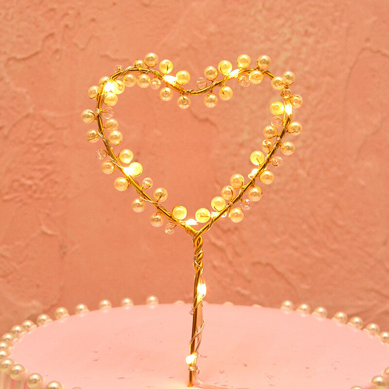 Led glød lys hjerteform baby shower bryllup fødselsdagsfest levering til bagning dejlige jern kærlighedskage toppers dekoration