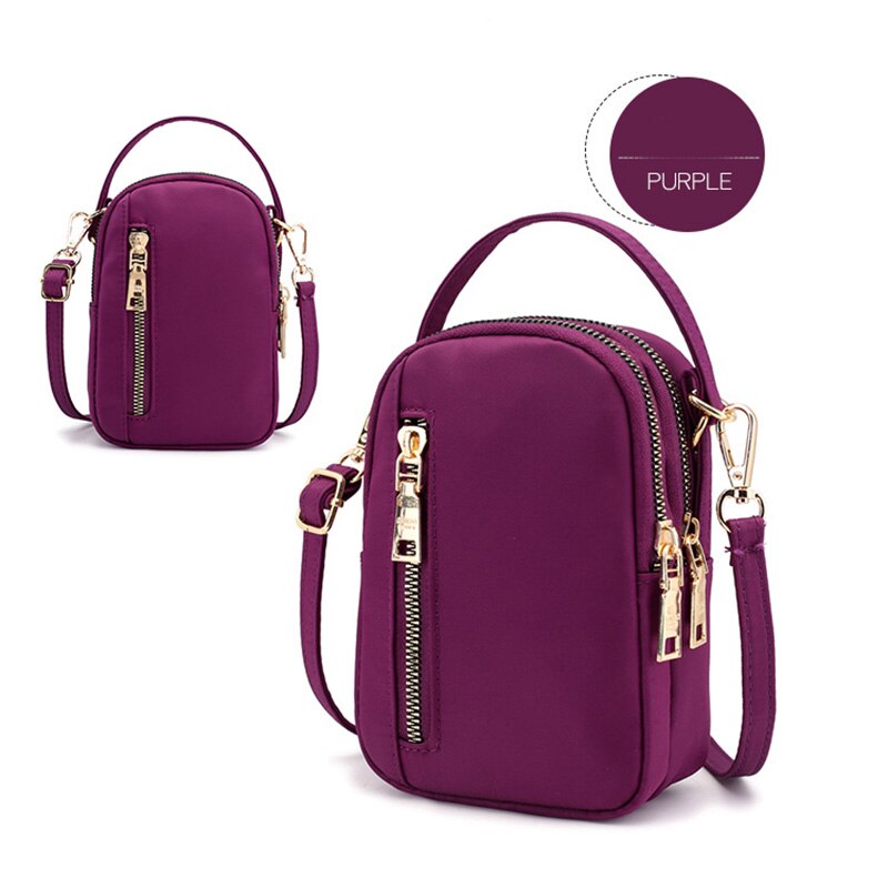 Lille crossbody taske mobiltelefon pung multi-lommer nylon pung til kvinder -opk: Lilla