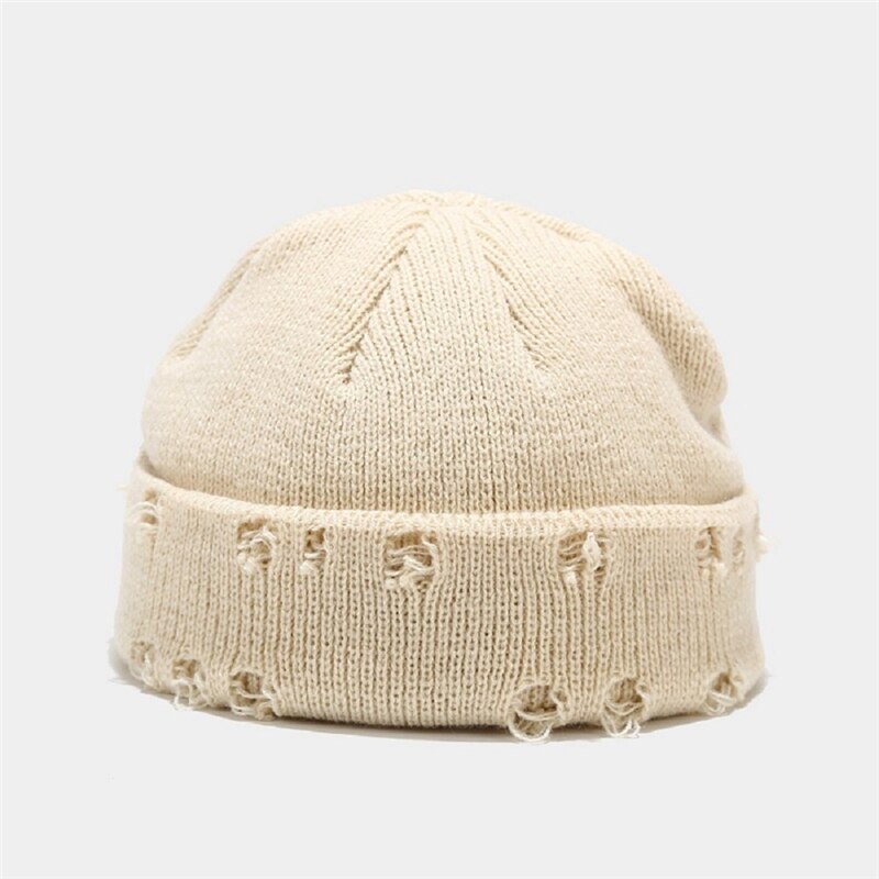 Melon kasket retro hul uld strikning enkel stil ensfarvet hip hop street tøj tilbehør: Beige