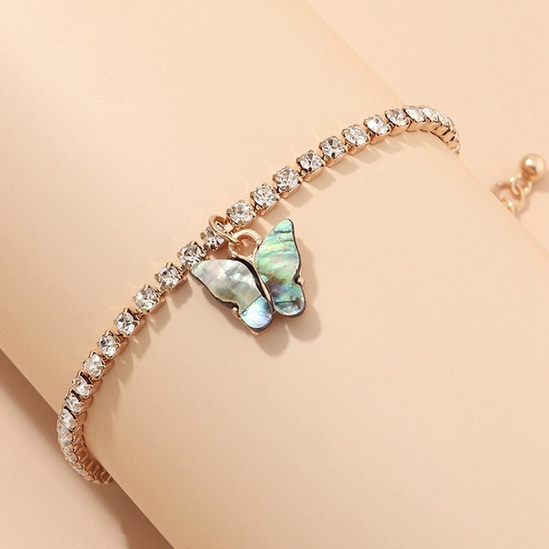 Nowy kubański Link bransoletka motyl złoty kryształ Rhinestone Charms łańcuch ręczny bransoletka dla kobiet biżuteria hurtowo
