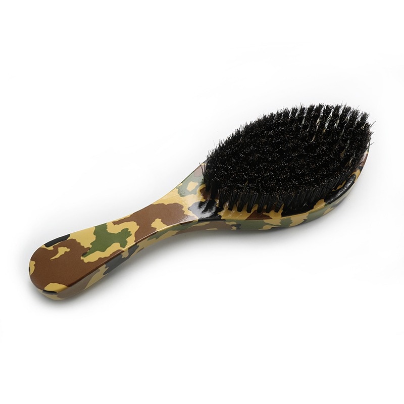 Spazzola per barba curva lunga per capelli in setola naturale da uomo manico in faggio pettine per baffi spazzola per onde in legno naturale per uomo G1203: esercito verde