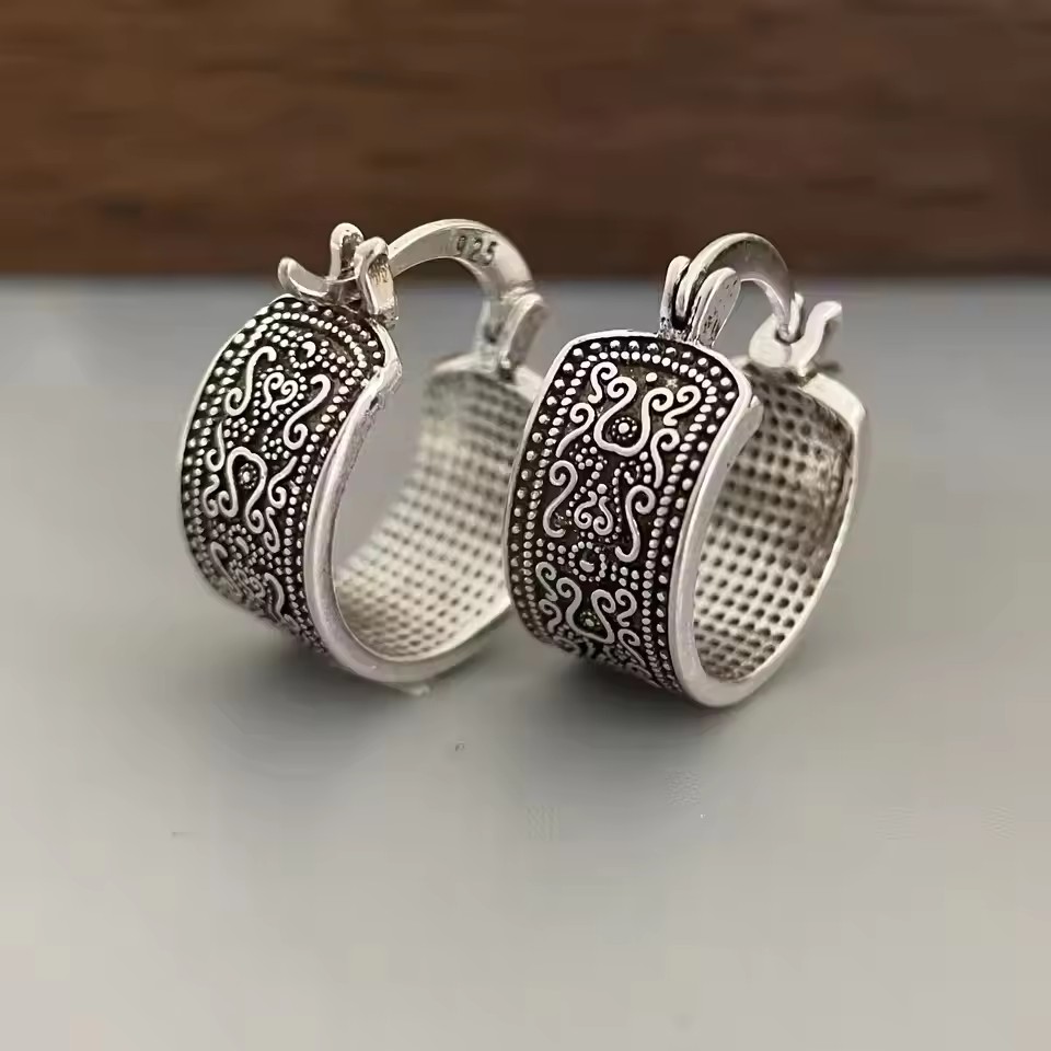 VENTFILLE-Boucles d'Oreilles Géométriques Incurvées en Argent Sterling 925, Bijoux en Forme de S, Bergame, Rétro, Unique, pour Femme et Fille, Directe: Ivoire