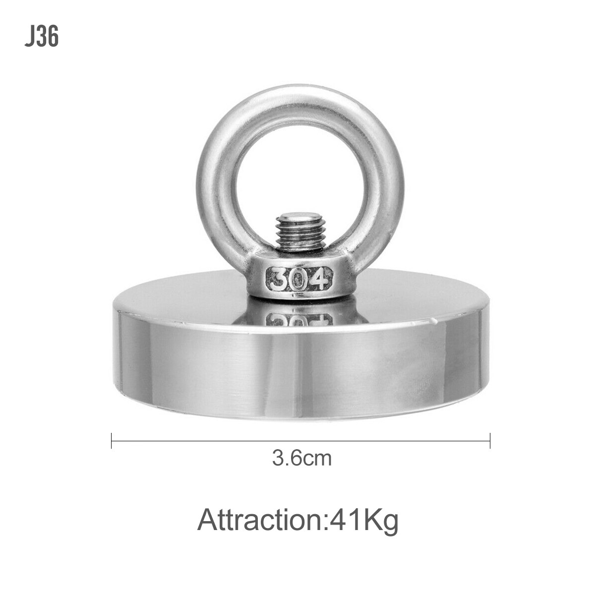 Sterke bergingsmagneet pot vismagneet 300 500kg diepzee bergingsmagneet haak neodymium ndfeb magneet schatzoeker houder: J36 maximaal 41kg