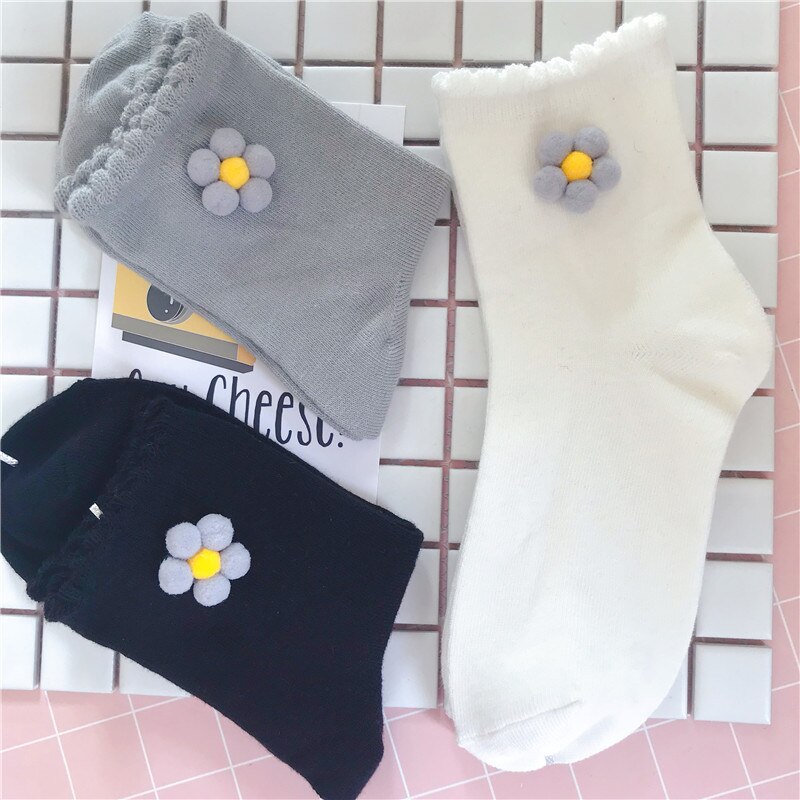 Lolita japonaise Kawaii chaussettes Lolis douces tournesol chaussette courte vague coton chaussette femmes Cos Lolitas bas 1 paire chaussette