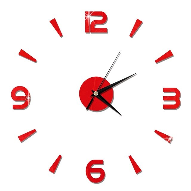 1 Set 3D Wall Clock Mirror Wall Stickers Living Room Quartz Watch DIY Home Decoration Clocks Sticker Reloj De Pared: Red