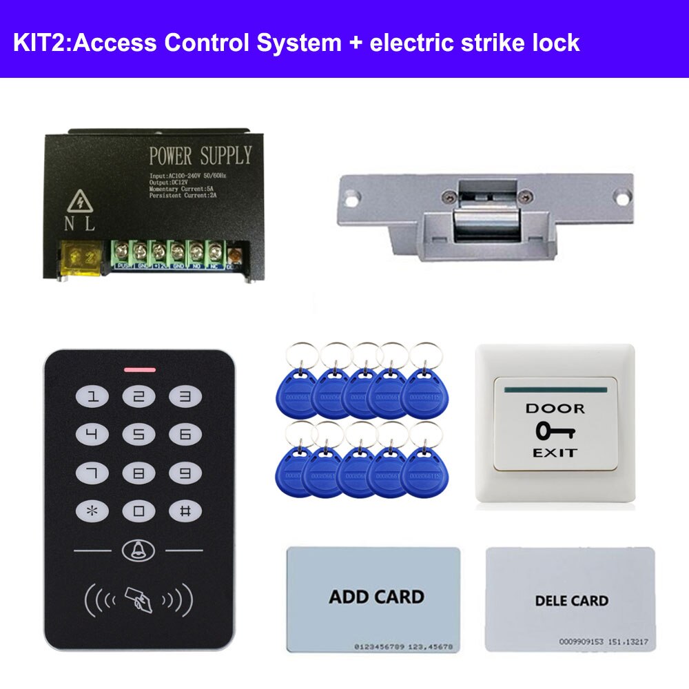 Various Door Access Control System Kit ID keypad access control + Power Supply +exit button+ Electric Door Locks for office: KIT2