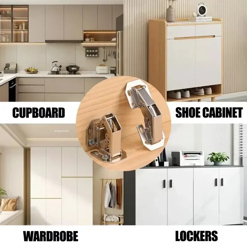 Charnières d'armoire en acier, 90 degrés, sans perçage, tampon hydraulique, porte, fenêtres, plus proche, outils de quincaillerie pour meubles