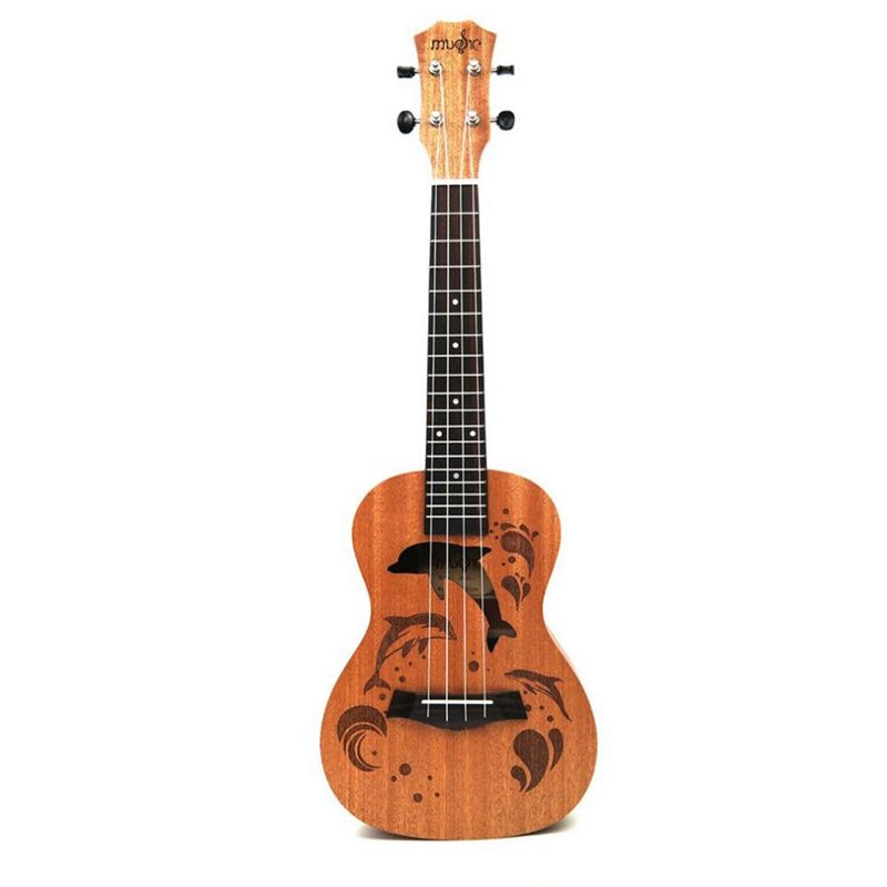 Ukulele uke 4 nylonsträngar sapele rosenträ gitarr delfinmönster universellt akustiskt instrument: 34 tum