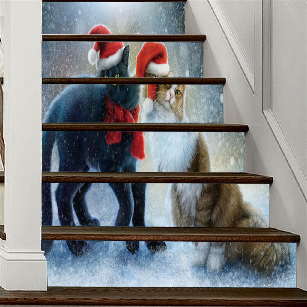 40#  jul 3d simulering trappemærkat vandtæt vægmærkat diy hjemindretning julemanden trappemærkater gulv trappestok: D