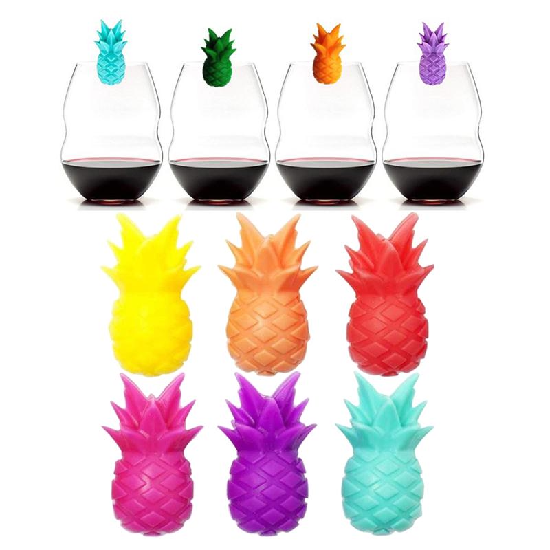 Rotulador de silicona para copa de vino tinto, marcadores creativos de piña para bebidas, dijes para copas de vidrio (Color aleatorio), 12 Uds.