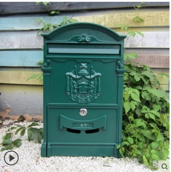 Lockable Secure Mail Letter Post Box Vintage Metal Mail Box Garden Ornament Retro wall-mounted Mailbox CW238: 3