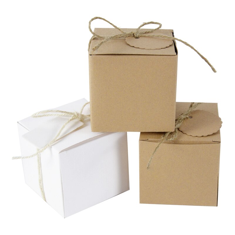 20Pcs Bruin Wit Kraftpapier Geschenkdozen Kubus Dozen Met Tag Voor Huwelijksgeschenken Crafting Cube Box Party Favor verjaardag Candy Box