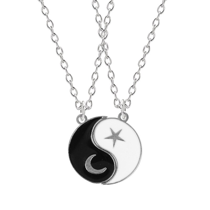 Paar Halsketten Set - Yin Yang Tai Chi Anhänger - Goldene Kette Schmuck für Liebende Freunde