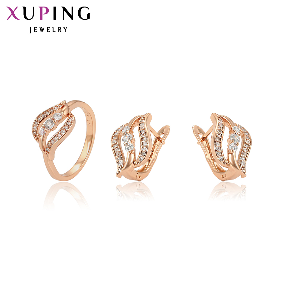 Xuping moda conjuntos de jóias fantástico charme feminino conjuntos rosa ouro cor chapeado jóias presentes do dia das mães 64991