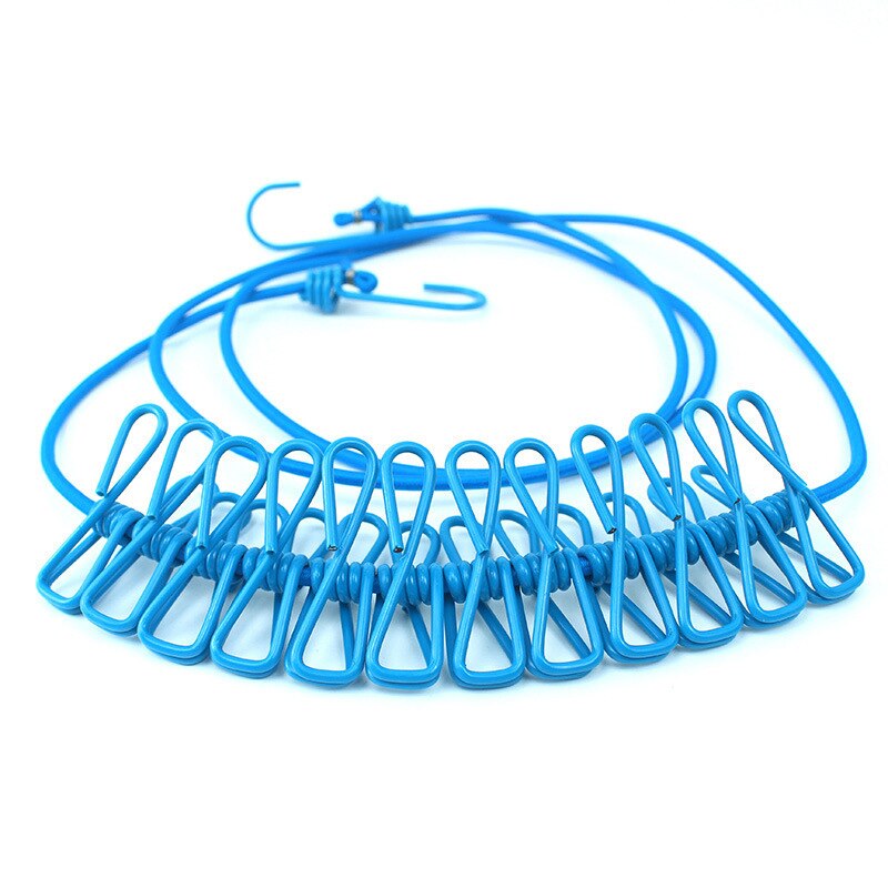 Draagbare Intrekbare Plastic Waslijn Met Clip 1.8M 12 Clip Multifunctionele Kleding Rek Waslijn Reizen Waslijn Haak: blue