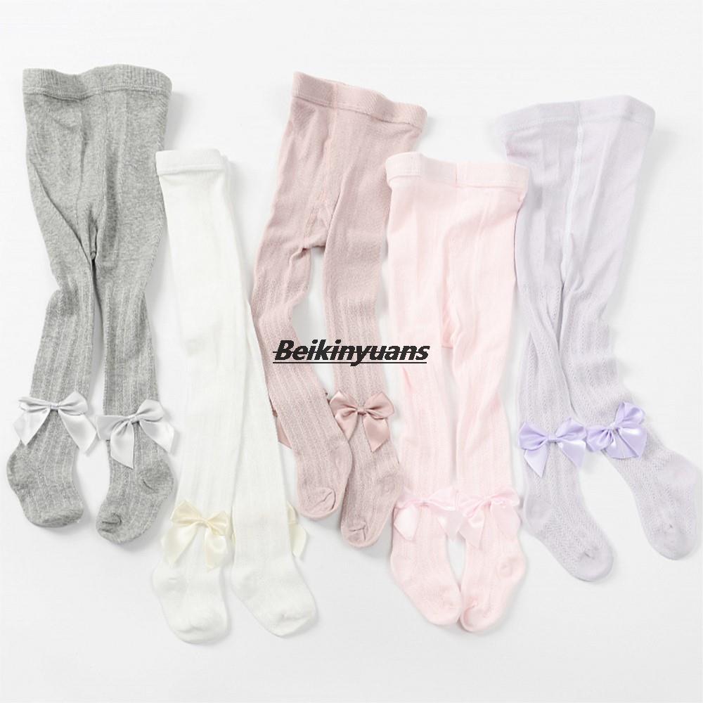 Medias de malla de verano para niña, transpirables pantimedias de algodón suave, con bonitos lazos, Color sólido