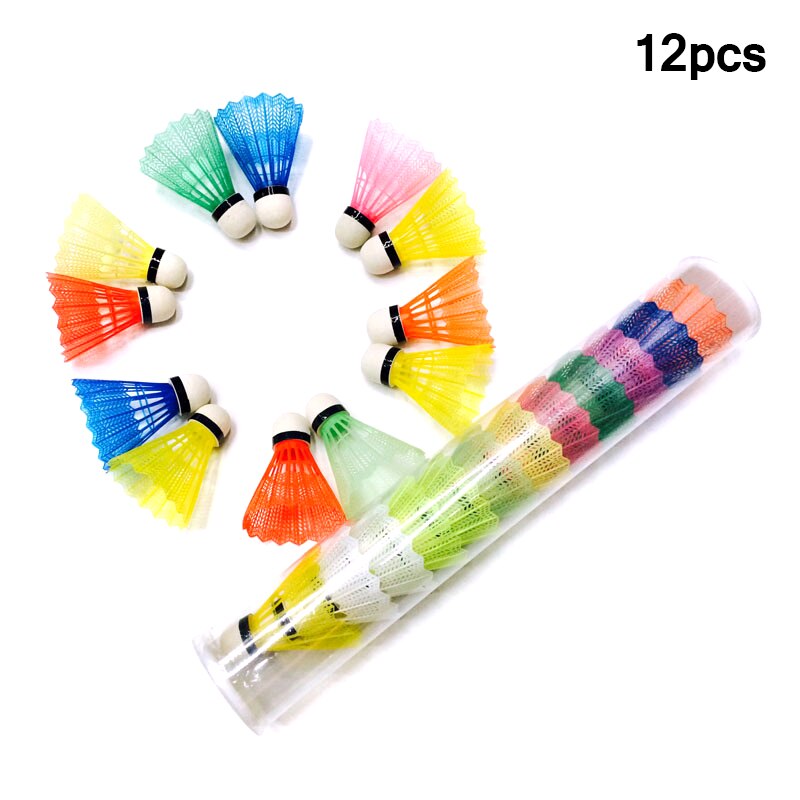 12Stck einstellen Badminton Bälle Federbälle Bunte PC Nylon Badminton Bälle draussen Sport Fitnessstudio Fitness Schaum Kopf Federball Bälle: 12 Badminton Bälle