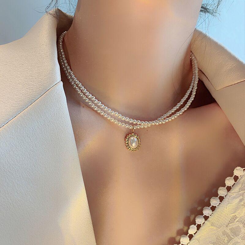 New Fashion Pearl Choker Necklace simpatico ciondolo a catena a doppio strato per gioielli da donna ragazza regalo catene per feste collane: Default Title