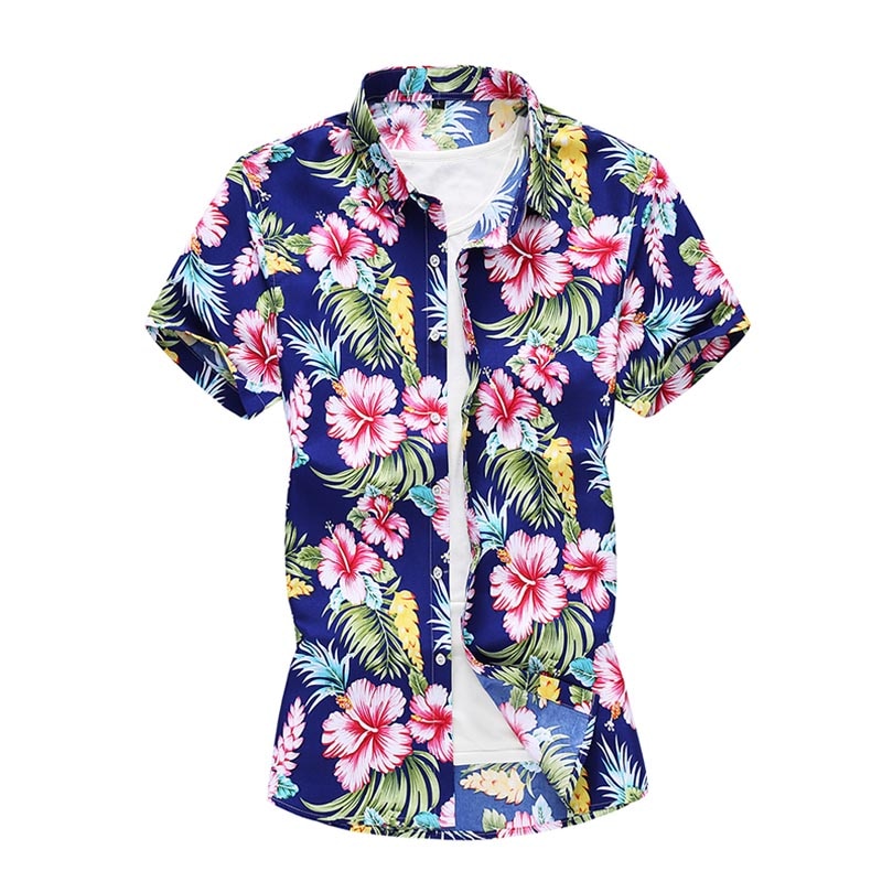 Zomerbloemen heren strand hawaii overhemd tropisch katoenen overhemd met korte mouwen heren casual overhemden met knopen