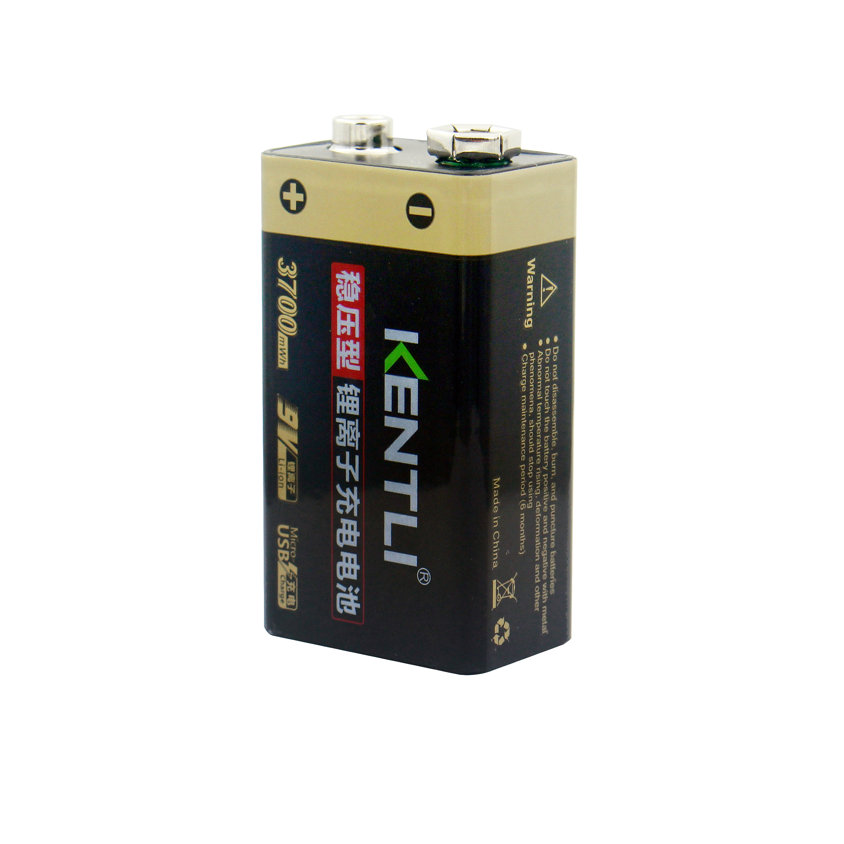 Kentli – batterie lithium-polymère rechargeable, usb, 9V, 3700mwh