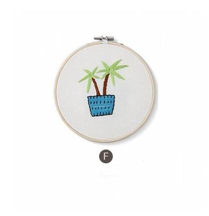1 Juego de bordado de plantas verde con Marco, kit de costura Manual DIY para principiantes, Serie de punto de cruz, manualidades decoración de costura: F