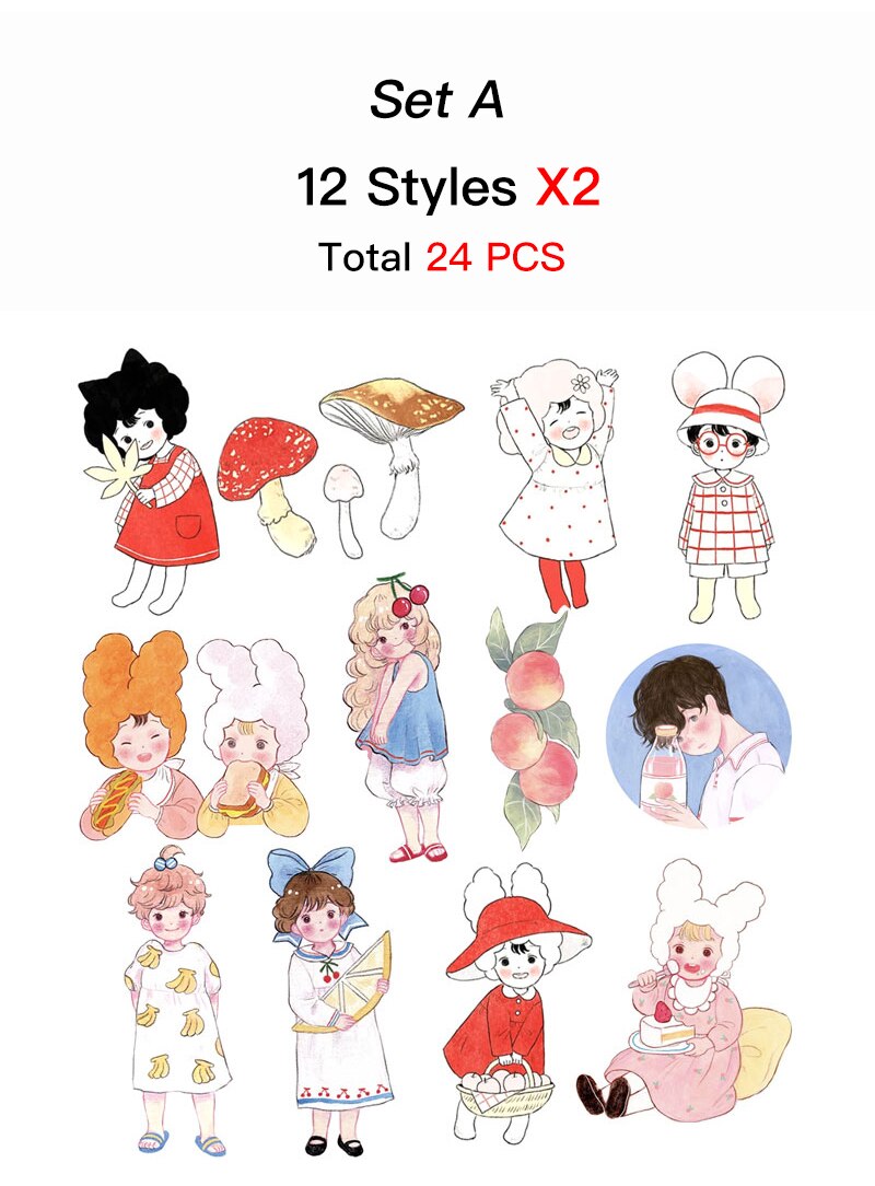 Cartoon Kids Stickers DIY Stationery: Set A